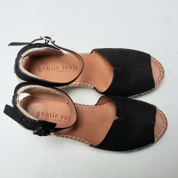 Kenneth Cole Leather Black Strap 8.5 Wedge Sandals - Picture 4 of 8